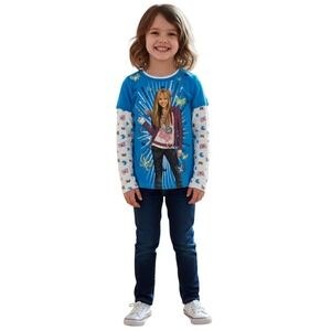 Disney Hanna Montana Long Sleeve Shirt Secret Pop Star Girls Size XL (16) Blue